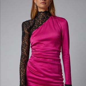 Dundas Pink Stretch Satin & Lace Illusion Dress